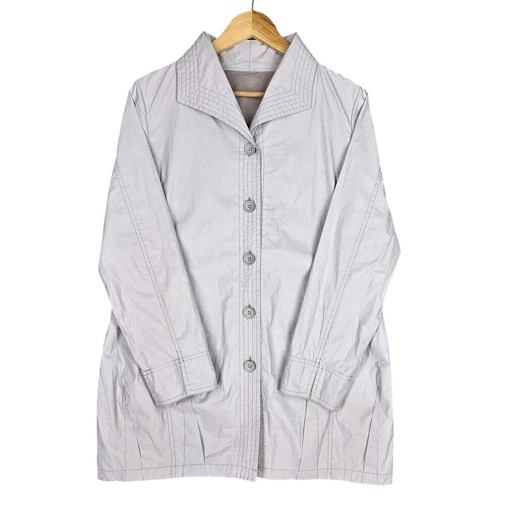 TOKYO JAPANESE BOUTIQUE GRAY COTTON COAT – M/L – WATER‑RESISTANT WOVEN TEXTURE